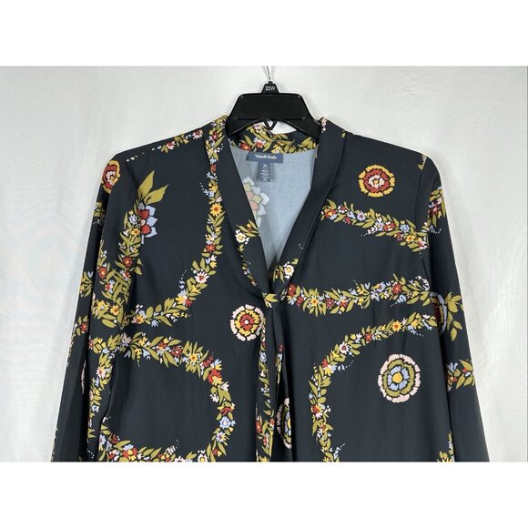 ModCloth Top Blouse Womens Size XL Gray Floral Long Sleeve Front Tie BOHO New - Picture 2 of 15